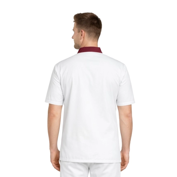Bluza kucharska biała krótki rękaw wstawki bordowe roz.3XL